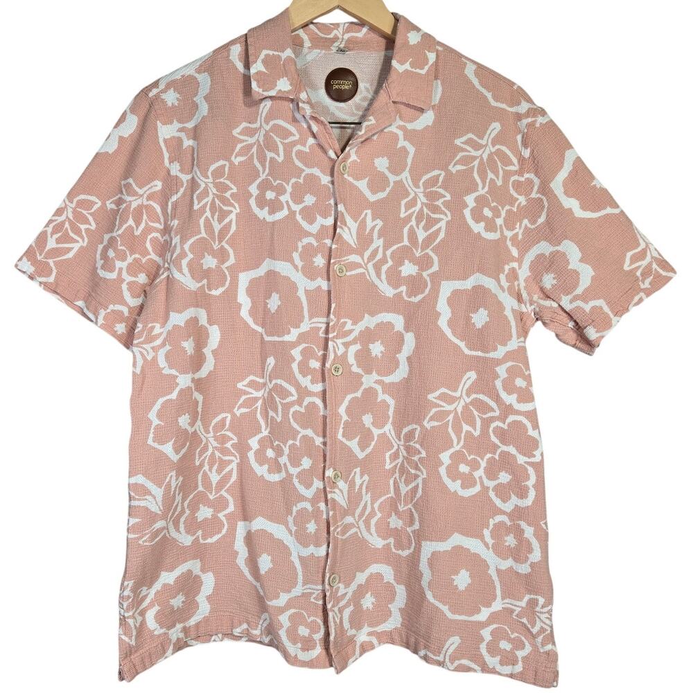 Common People Mens Short Sleeve‎ Button Up Shirt Floral Print Pink Size M